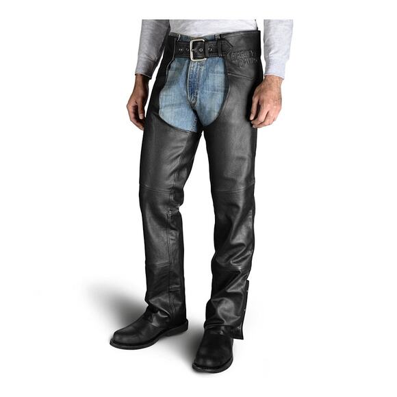 NWOT HARLEY DAVIDSON Genuine Pig Leather Riding Chaps Pants M Black Adjustable